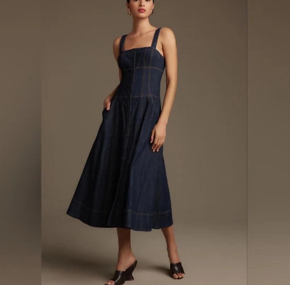 Anthropologie Maeve Denim Dress Button Front Corset